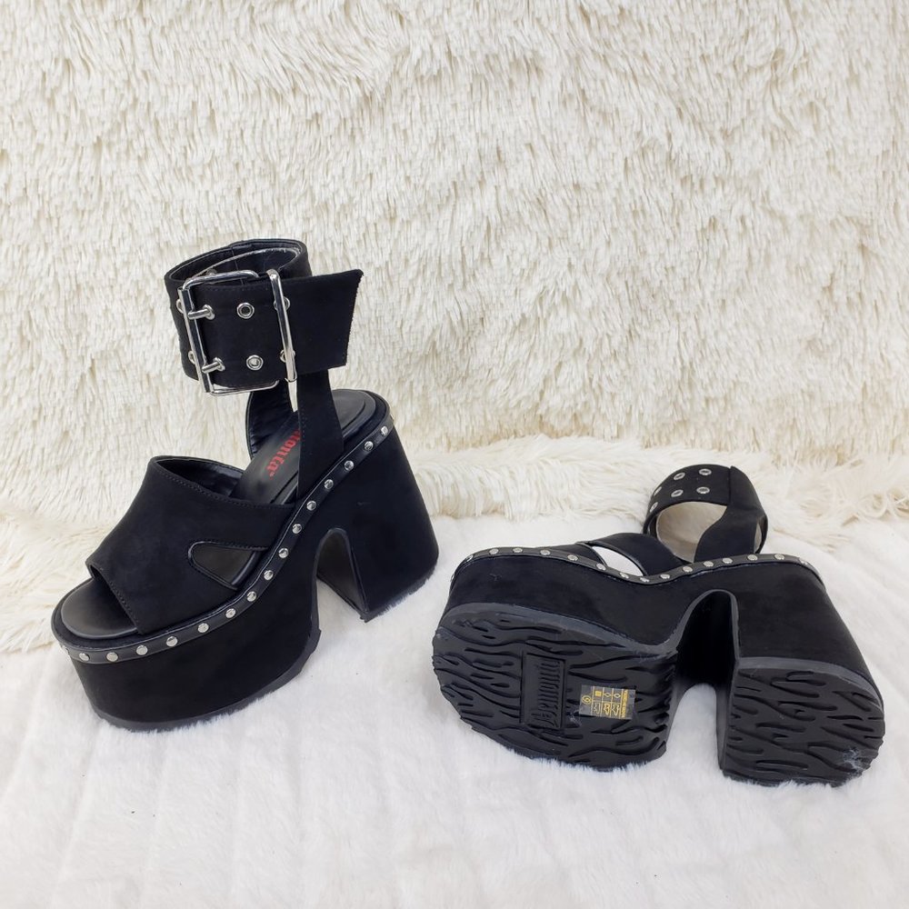 Camel 102 Stacked Black Velvet Platform Sandals Goth Punk Demonia Emo - Picture 4 of 10